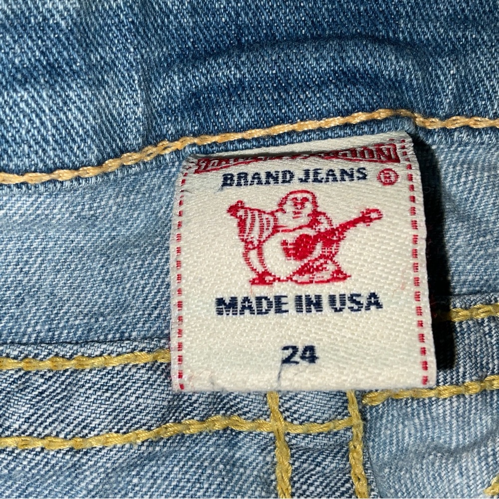 Blue Flare Wide Leg Jeans with Washed Look - Picture 4 of 6